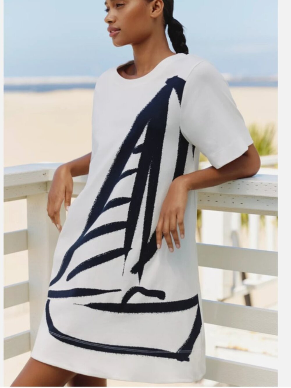 Anthropologie Celandine Short-Sleeve Cotton Swing Sailboat Nautical Dress XS NWT